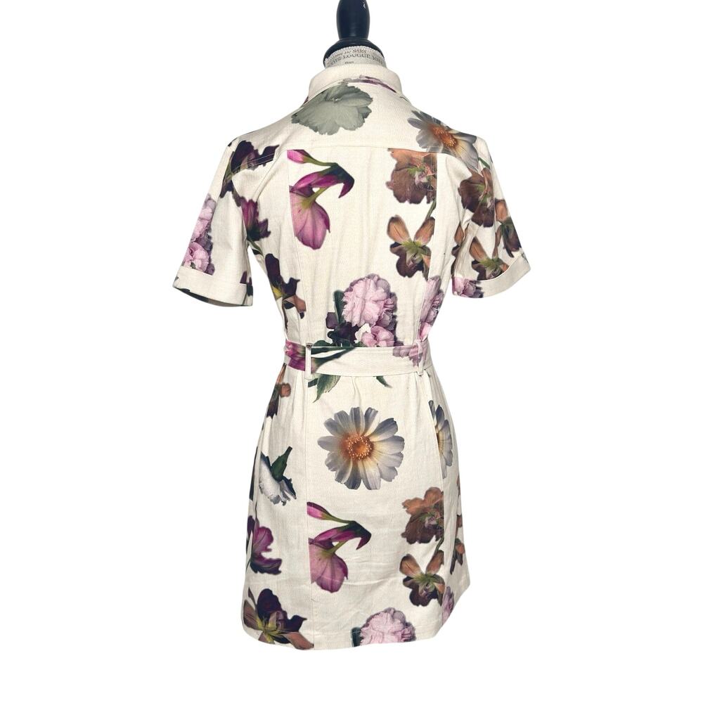 Desigual | Women | Cream Floral Spring Utility Belted Mini Shirt Dress | Medium - Picture 3 of 16